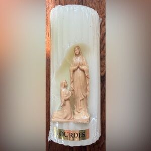 Lourdes Religious Pillar Candle with the Virgin Mary